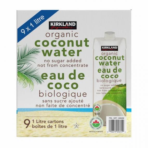 Kirkland Signature Sugar Free Organic Coconut Water, 9 x 1 L