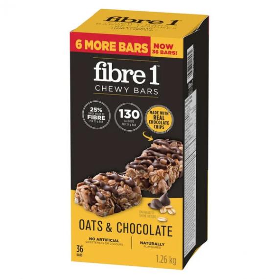 Fibre 1 - Barres tendres à saveur avoine et chocolat, 30 × 35 g , 1.05 kg