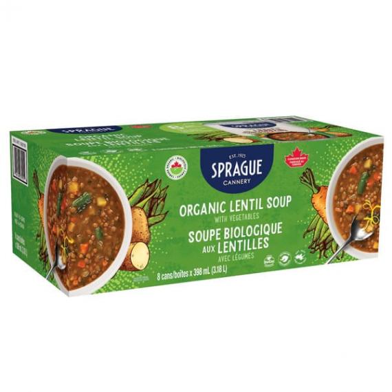 Soupe de lentilles biologique Sprague aux légumes 8 x 398 g