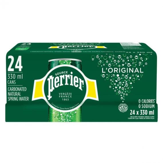 Perrier Canned Sleek Carbonated Natural Spring Water, 24 x 330 ml