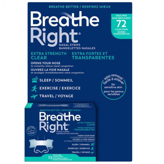 Breathe Right - Bandes nasales extra-fortes transparentes 72 ct