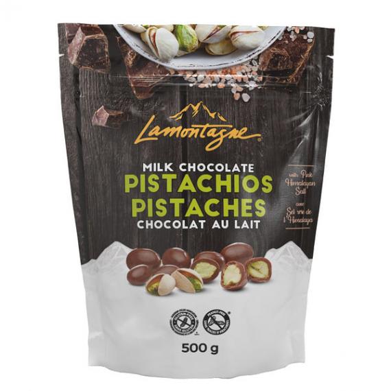 Lamontagne Pistaches au chocolat au lait et sel rose de l'Himalaya, 500 gr