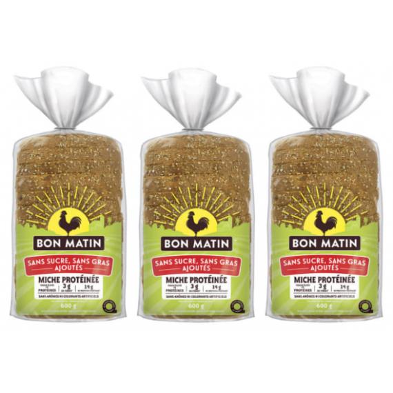 Bon Matin - Pains protéinés sans sucre ni matière grasse ajoutés, 3 x 600 g Bon Matin - Pains protéinés sans sucre ni matière grasse ajoutés, 3 x 600 g