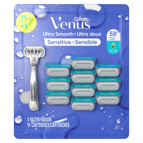 Gillette Venus Ultra Smooth sensitive razor with cartridges 1 razor 11 cartridges