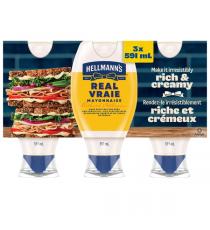 Hellmann's real mayonnaise squeeze bottle 3x591 mL
