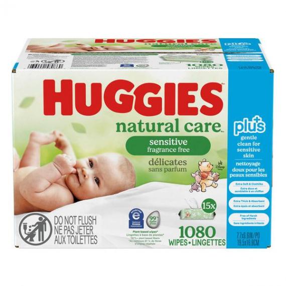 Huggies natural care plus+ lingettes sensibles 15 paquets de 72