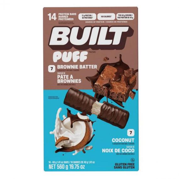 Built Puff brownie batter and coconut flavoured protein bars 14x40 g