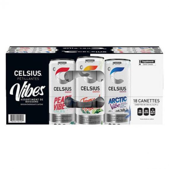 Paquet varié de boissons énergisantes Celsius Vibes Zéro sucre 18x355 mL